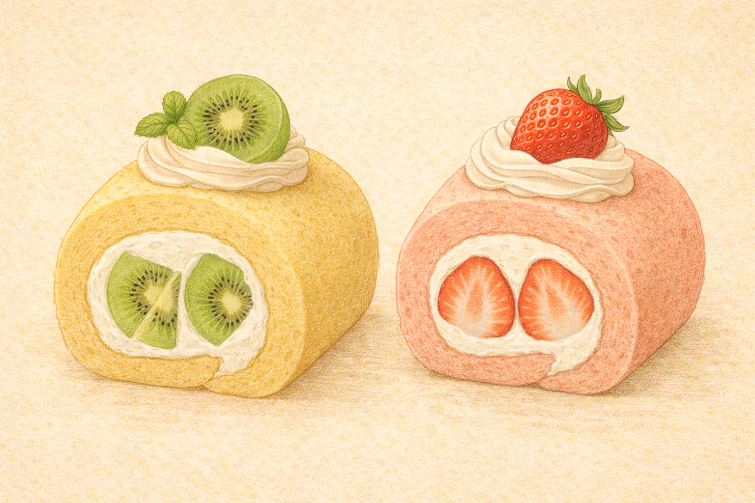 キウイロールケーキのイラスト