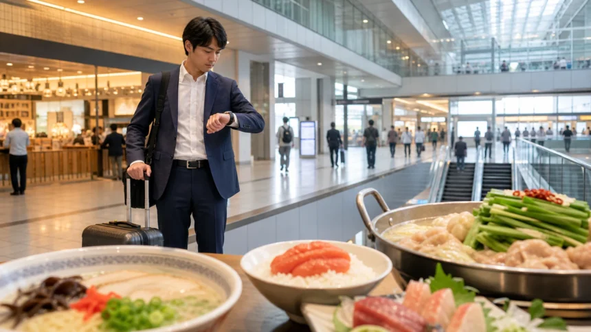 博多駅で出張前後に博多らしいランチを短時間で選ぶ利用シーンを表したアイキャッチ