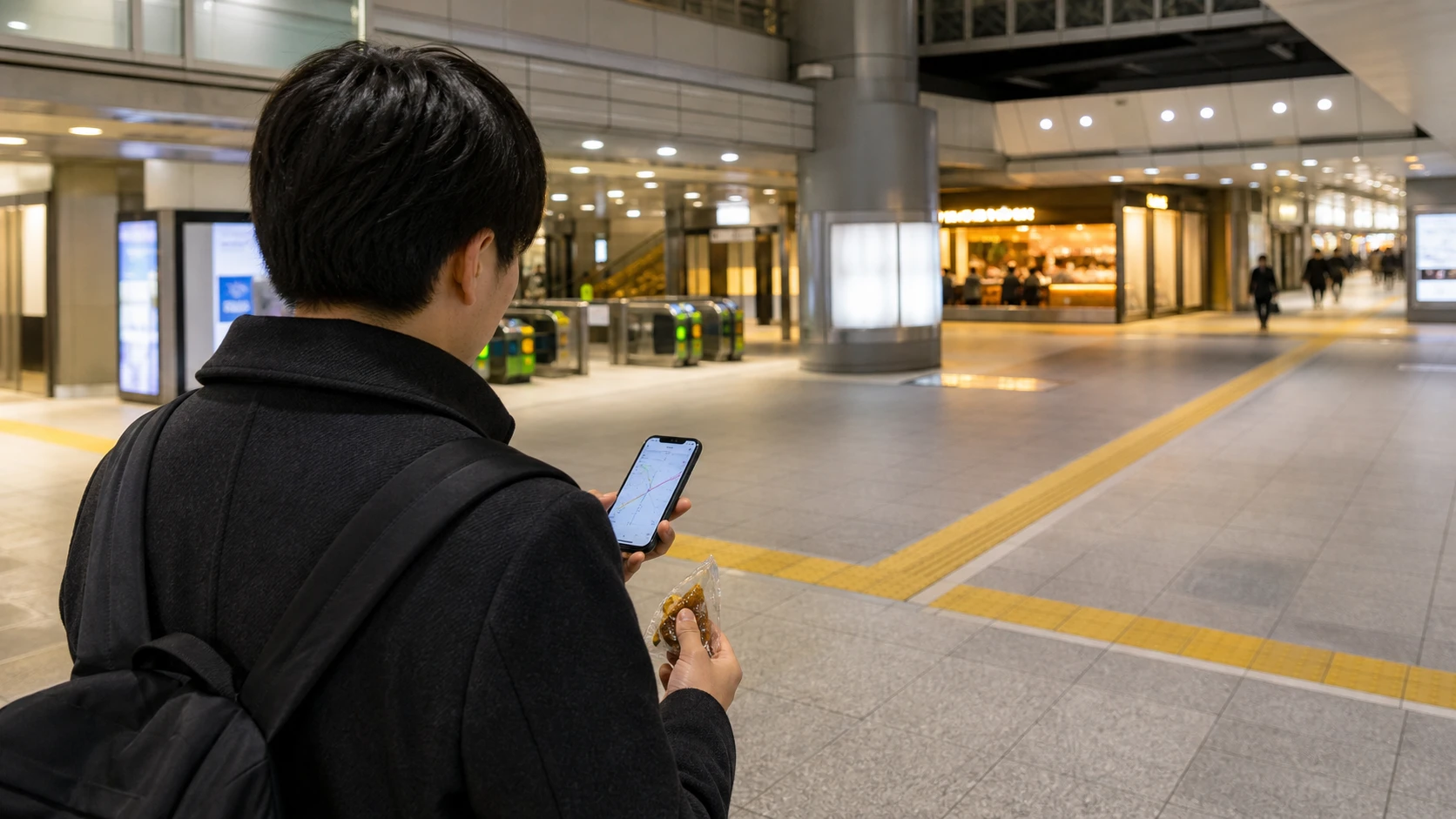 新宿駅で終電前に駅ナカ、東口、西口、南口のどこへ進むか考える人