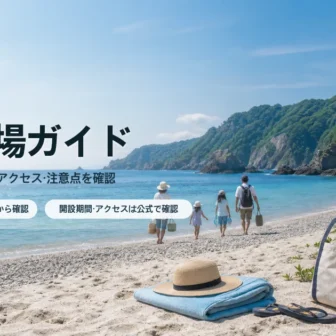 岩手の海水浴場ガイドを三陸沿岸の抽象的な夏海岸として表現したアイキャッチ