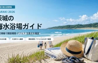 茨城の海水浴場ガイドをイメージした夏の太平洋沿いの海岸風景