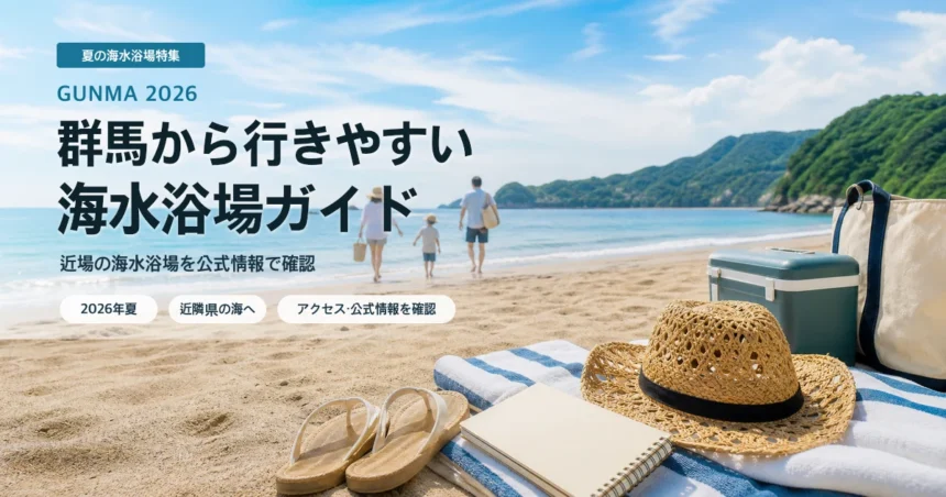 群馬から近隣県の海へ向かう夏のルートをイメージした抽象イラスト