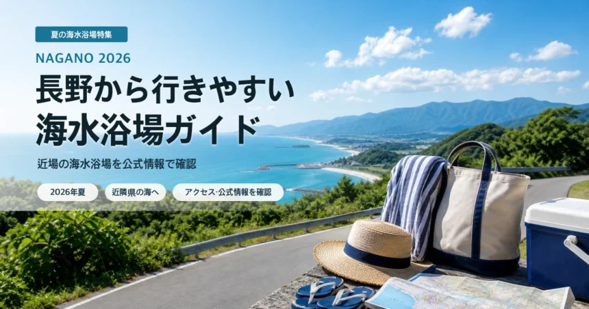 長野から近隣県の海へ向かう夏のルートをイメージした抽象イラスト