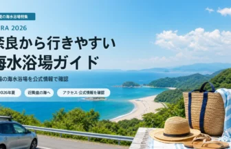 奈良から近隣県の海水浴場を選ぶ夏の抽象イメージ