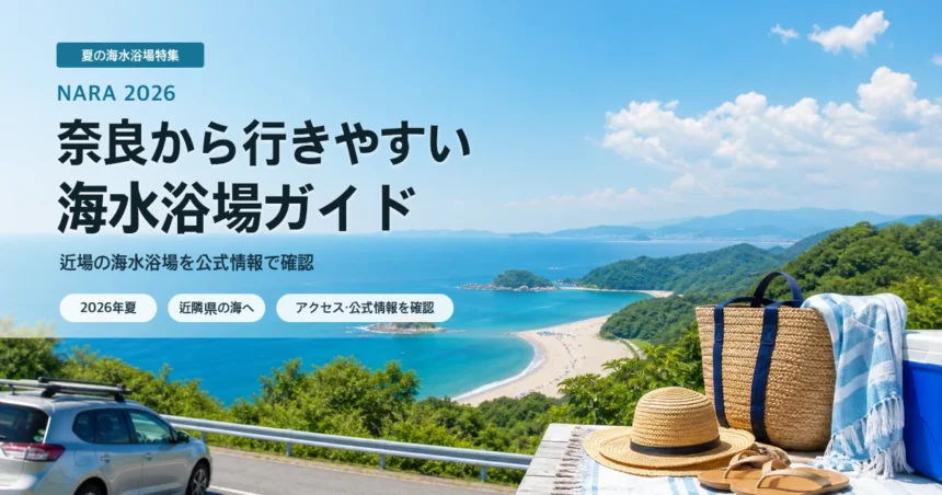 奈良から近隣県の海水浴場を選ぶ夏の抽象イメージ