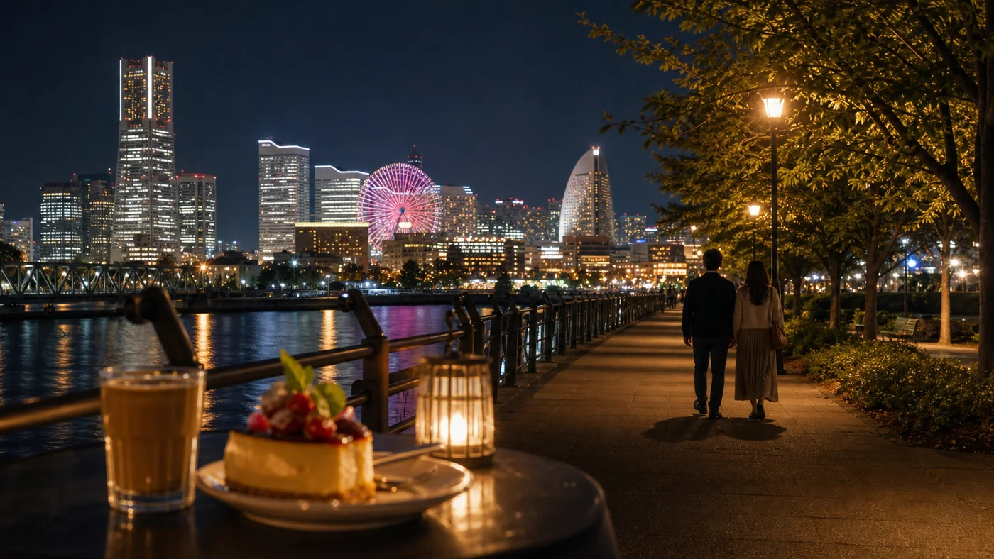 桜木町から汽車道と万国橋へ歩く夜景デート導線図