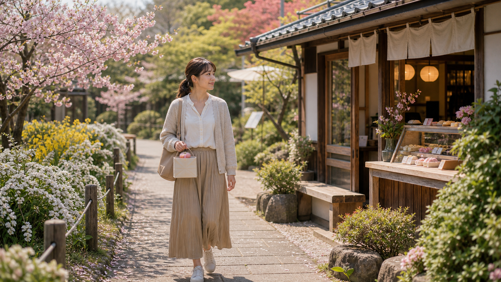 花の見どころからカフェや甘味店へつなぐ春の散策旅のイメージ