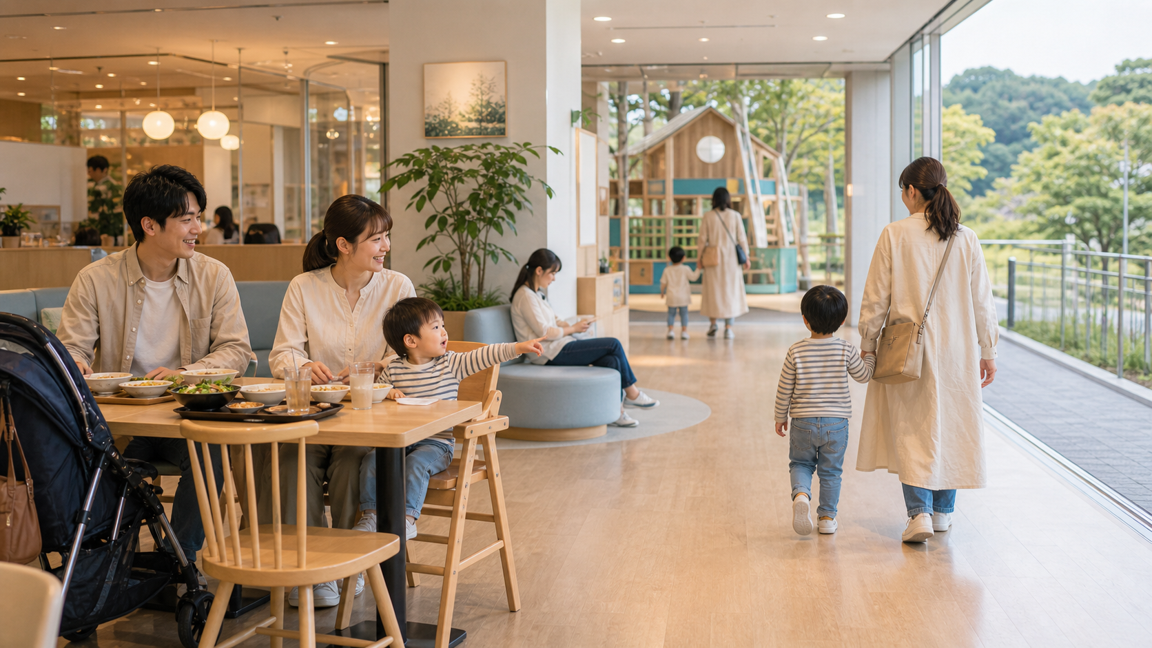 子連れで食事と休憩と立ち寄り先を無理なく回る日帰り旅のイメージ