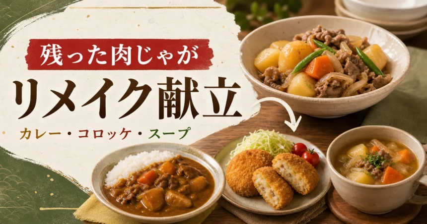 残った肉じゃがをカレー・コロッケ・スープにリメイクするアイキャッチ