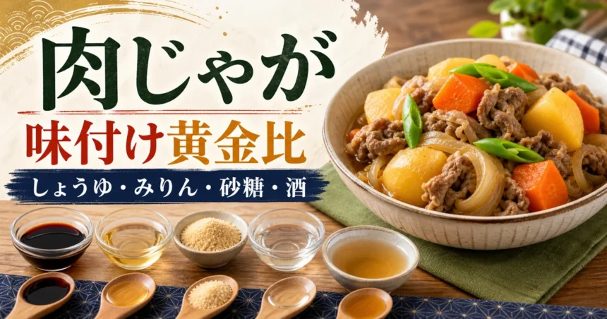 肉じゃがの味付け黄金比を示すアイキャッチ
