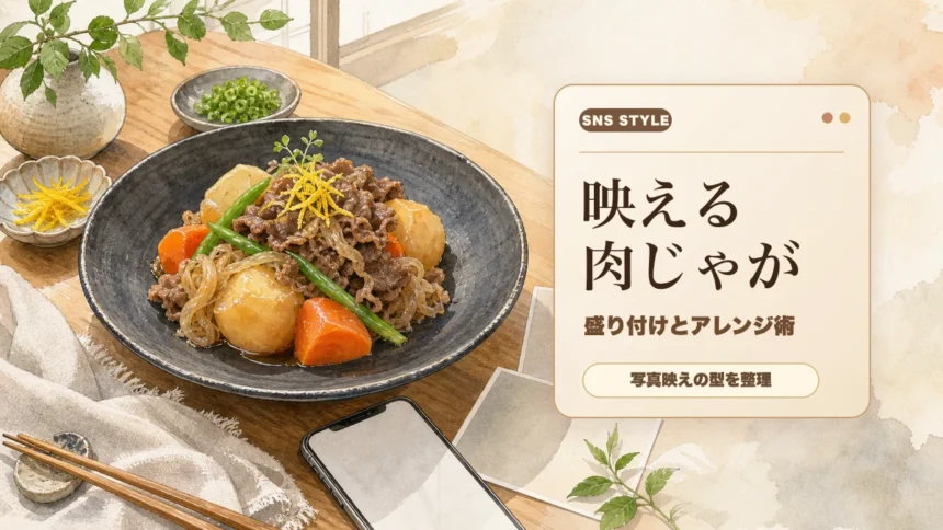 映える肉じゃがの盛り付けとアレンジ術を伝えるアイキャッチ