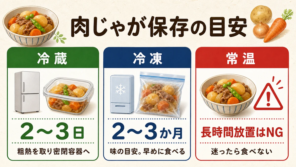 肉じゃが保存の目安図解