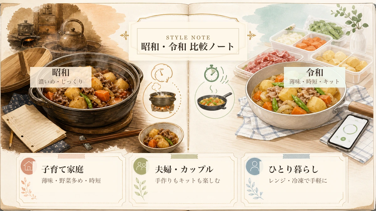 昭和と令和の肉じゃが調理スタイル比較ノート