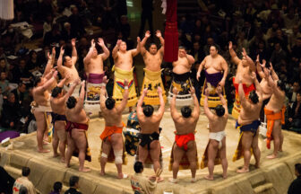 Grand Sumo ring-entering ceremony at a tournament