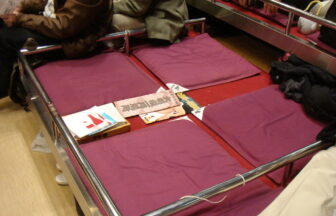 Traditional sumo box seats at Ryogoku Kokugikan in Tokyo