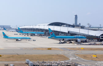 Kansai Airport Terminal 1 viewed from the Sky View observation hall