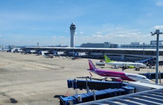 Chubu Centrair International Airport Terminal 1 and aircraft viewed from the airport area