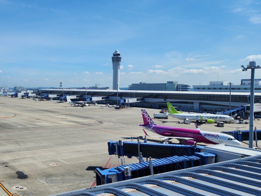 Chubu Centrair International Airport Terminal 1 and aircraft viewed from the airport area