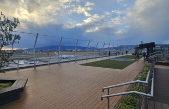 Osaka Itami Airport rooftop observation deck with runway and aircraft view