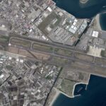 Aerial photograph of Tokushima Airport and coastal airport area