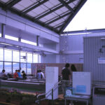 Kitakyushu Airport viewing deck and footbath area with Suo Nada in the distance