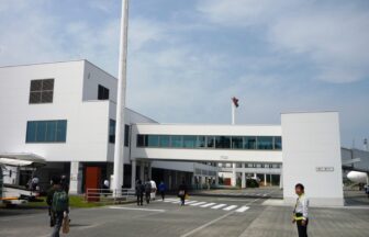 Apron-side view of the Amami Airport terminal building