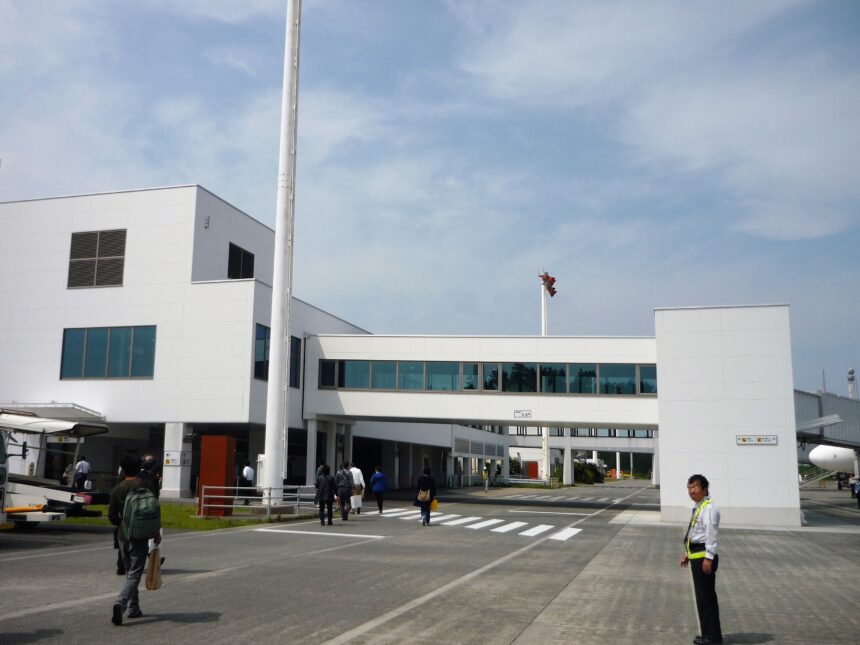 Apron-side view of the Amami Airport terminal building