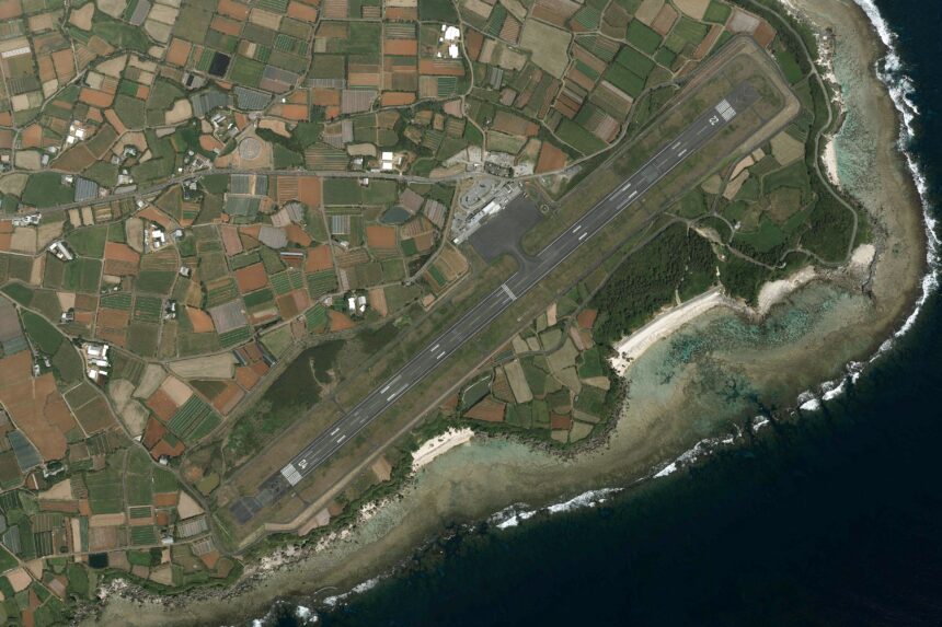 Aerial photograph of Okinoerabu Airport on Okinoerabu Island
