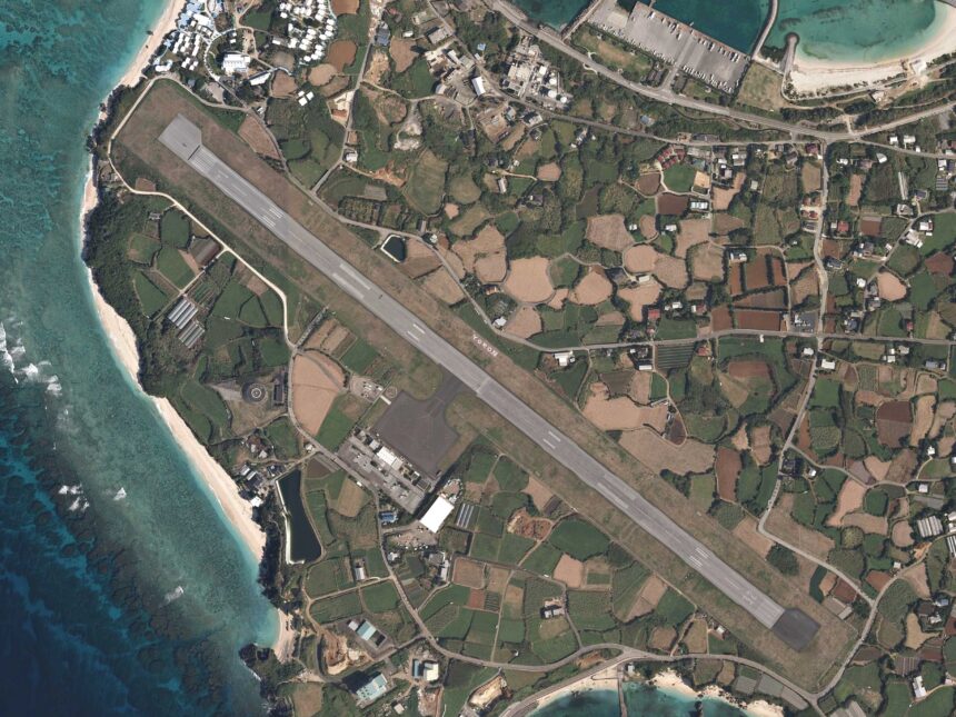 Aerial photograph of Yoron Airport on Yoron Island