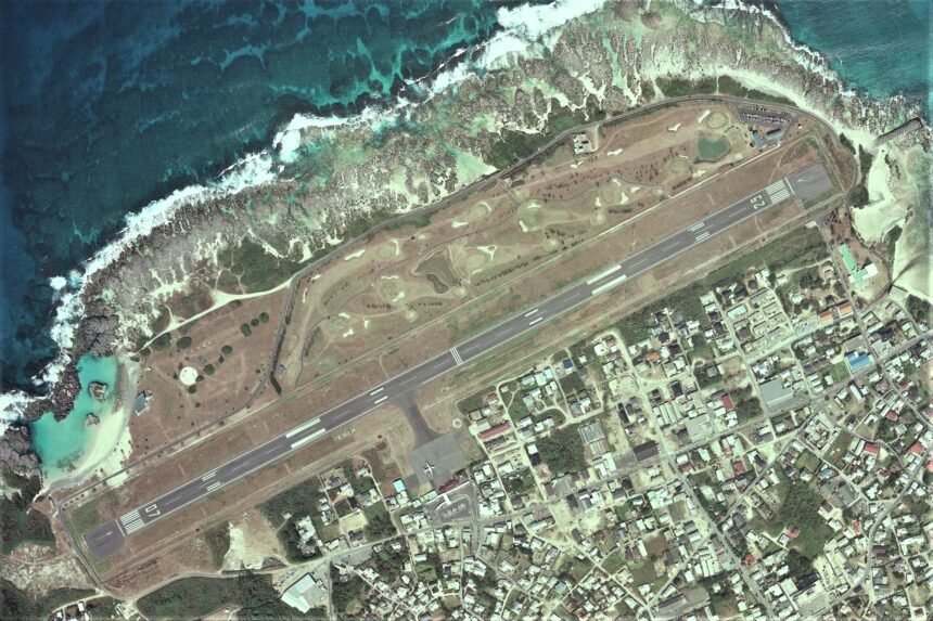 Aerial photograph of Kikai Airport on Kikaijima
