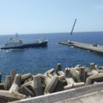 Aogashima Maru ferry at the Port of Sanpo in Aogashima