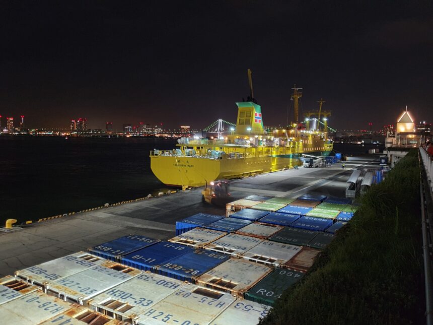 Tachibana Maru at Takeshiba Pier before an overnight Izu Islands sailing