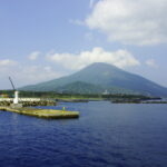 Sokodo harbor and Hachijo Fuji on Hachijojima island