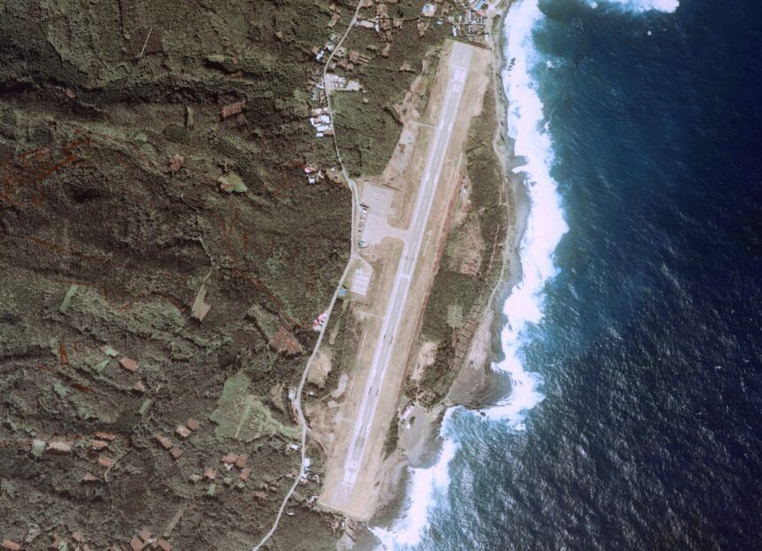 Aerial photograph of Miyakejima Airport used for an airport-to-ferry transfer guide
