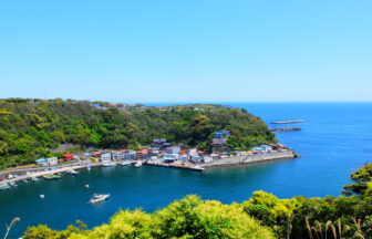 Habu Port and port town on Izu Oshima seen from above