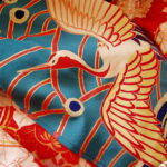 Colorful kimono fabrics with traditional patterns