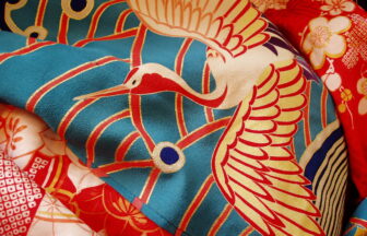 Colorful kimono fabrics with traditional patterns
