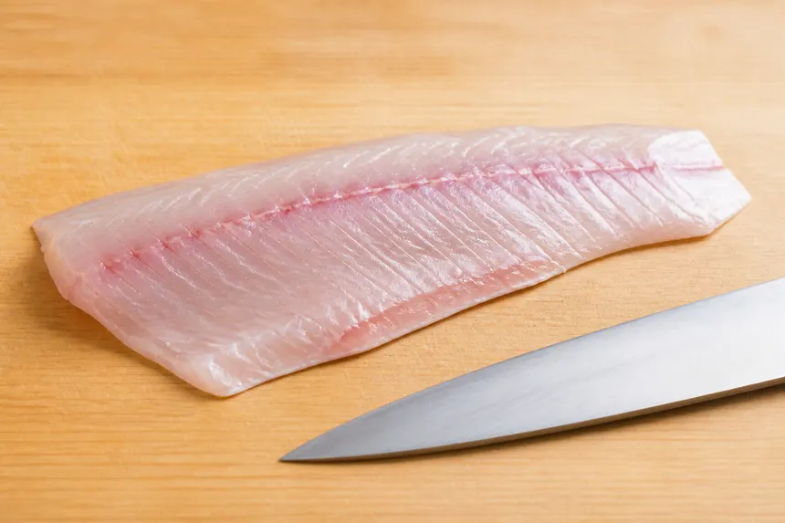 魚の身に骨切りの浅い切れ目を入れたイメージ