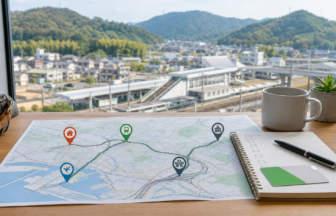 地方駅と地図で通勤ルートや空港と高速道路への接続を確認する
