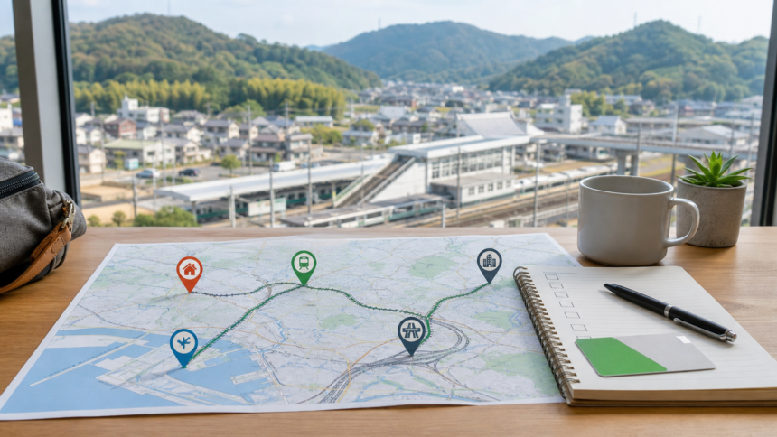 地方駅と地図で通勤ルートや空港と高速道路への接続を確認する
