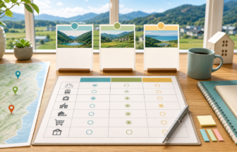 移住先候補三つを比較する表と地図