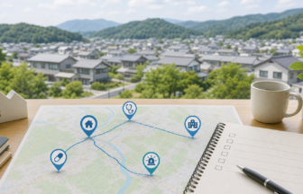 移住先の地図上で病院や薬局と自宅からの動線を確認する