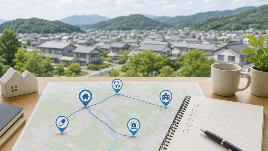 移住先の地図上で病院や薬局と自宅からの動線を確認する