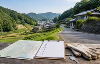 山里の集落と坂道を地図とチェックリストで確認する