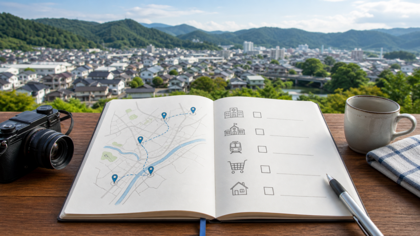 移住先の下見で生活動線を確認する地図とチェックリスト