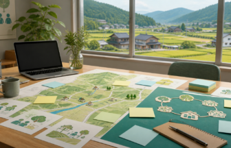 地域おこし協力隊の活動内容を検討する地図と計画資料