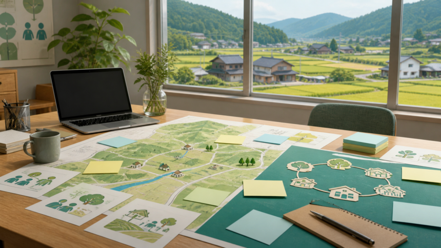 地域おこし協力隊の活動内容を検討する地図と計画資料