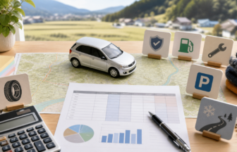 地方移住後の車費用を地図と家計表で確認するイメージ