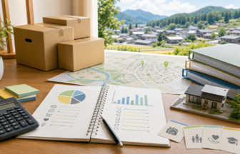 地方移住のお金と支援制度を家計表と地図で整理するイメージ
