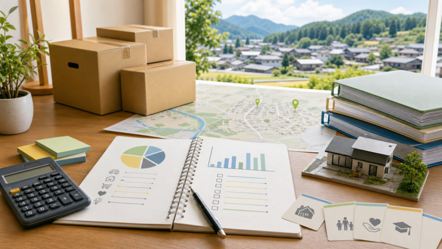 地方移住のお金と支援制度を家計表と地図で整理するイメージ